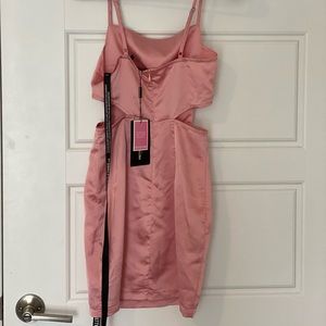 rose satin cut out side bodycon